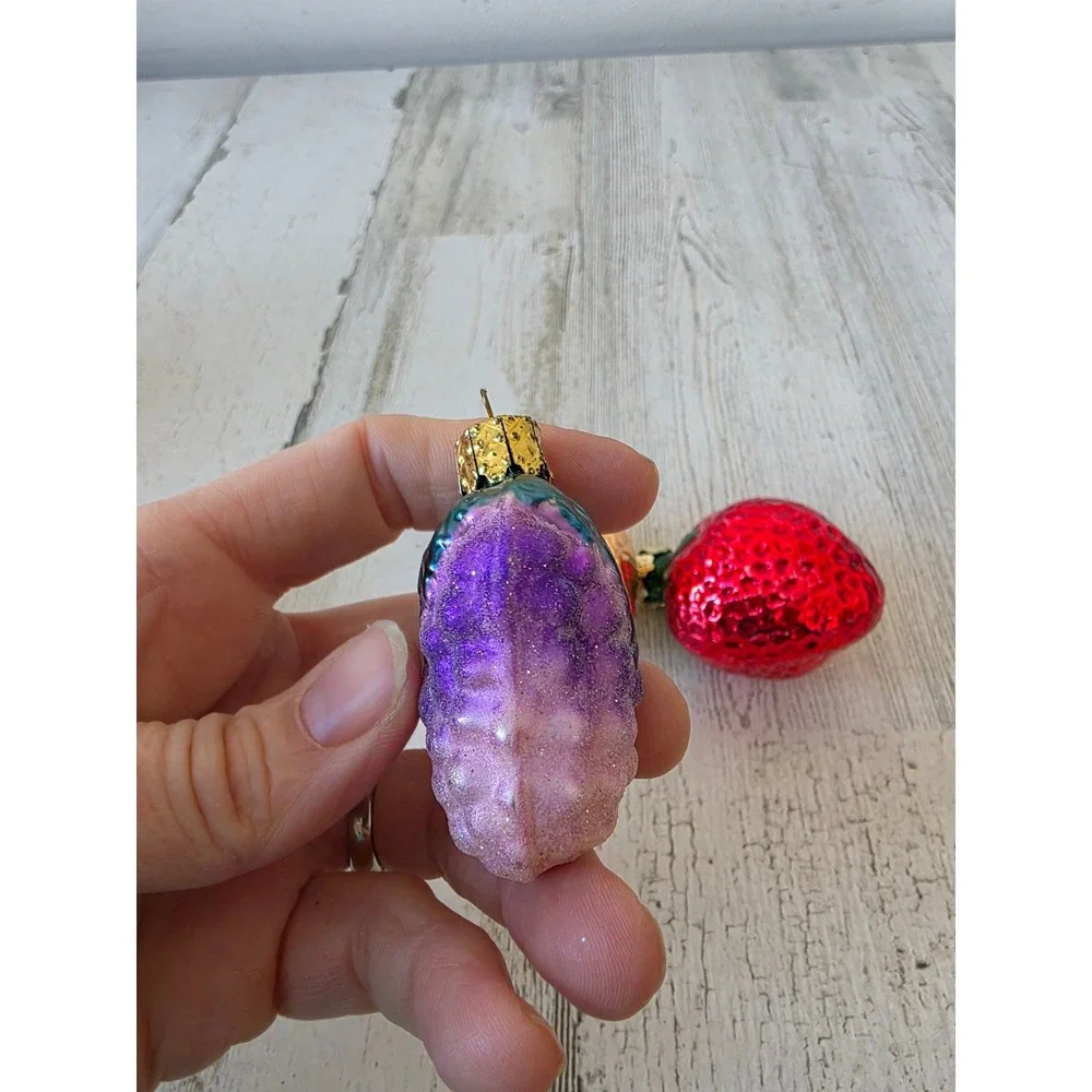 Vintage mercury glass strawberry lemon pepper grape ornament set‎ tree glitter
